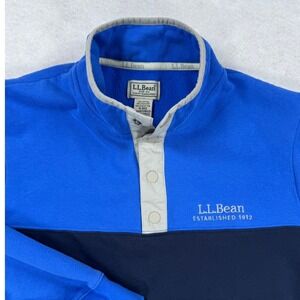 LL Bean Mens Blue Colorblock Snap Neck Sweatshirt Pullover Vintage Size M